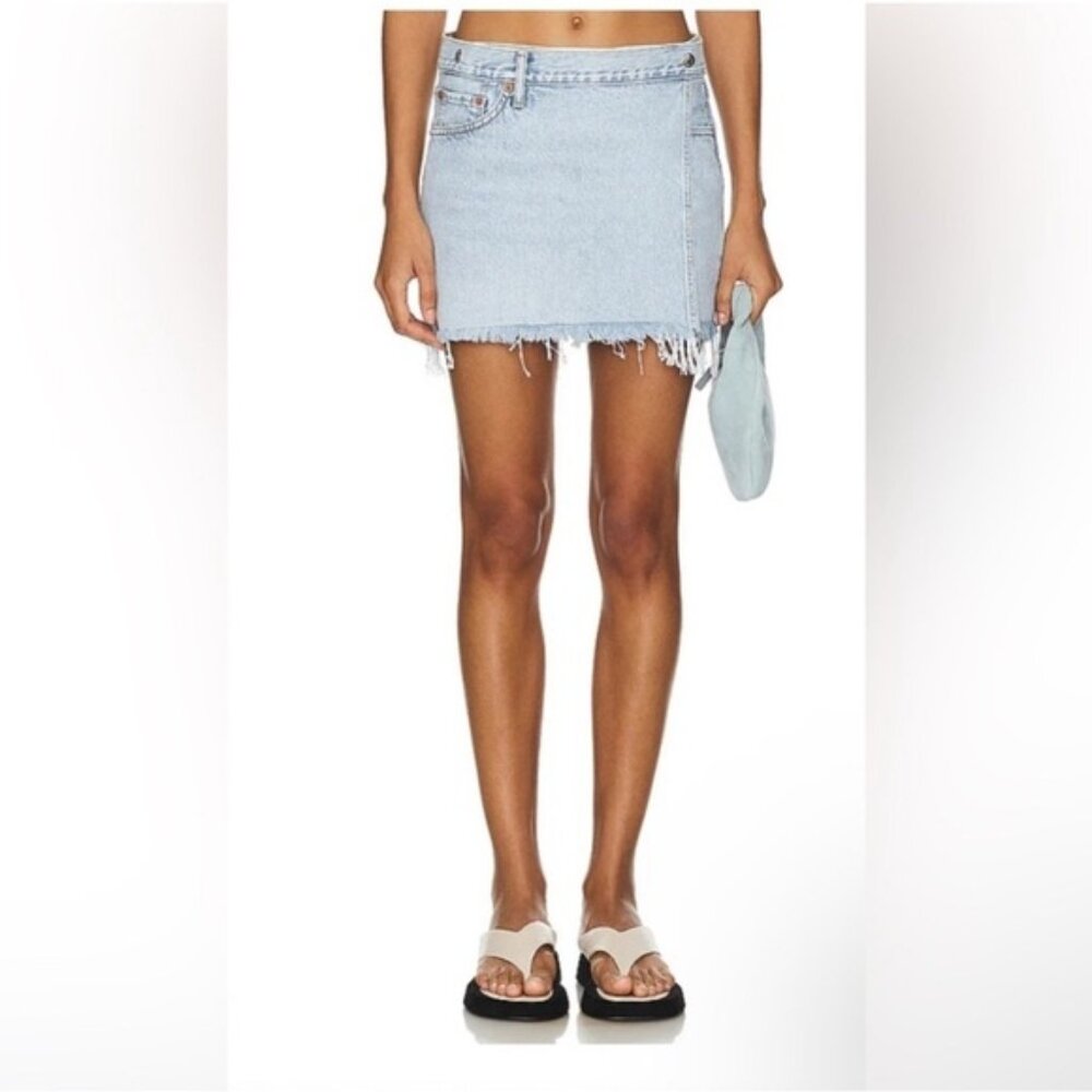 RE/DONE & PAM Mid Rise Wrap Jean Skirt Maliblue Size 27